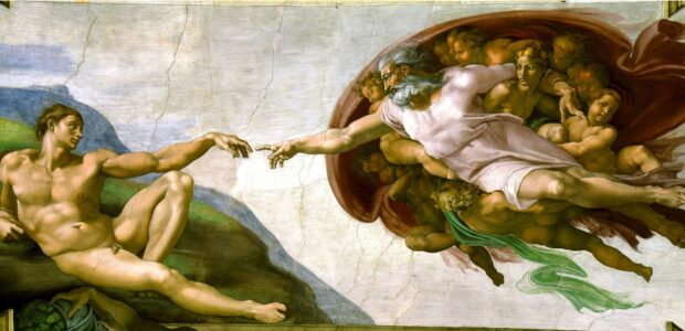 Der Mensch Gott erschafft Adam / Quelle: Michelangelo, Public domain, via Wikimedia Commons; File url: https://upload.wikimedia.org/wikipedia/commons/a/ac/Creaci%C3%B3n_de_Ad%C3%A1m.jpg; Page url: https://commons.wikimedia.org/wiki/File:Creaci%C3%B3n_de_Ad%C3%A1m.jpg