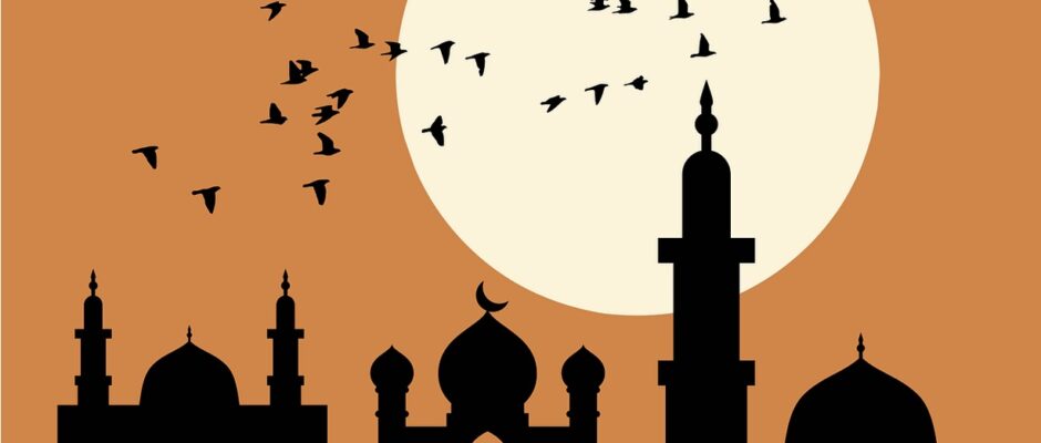 Sehnsucht nach dem Kalifat? / Quelle: Pixabay, lizenzfreie Bilder und Grafiken: Mohamed_hassan; https://pixabay.com/de/vectors/moschee-Sonnenuntergang-Silhouette-8008801/